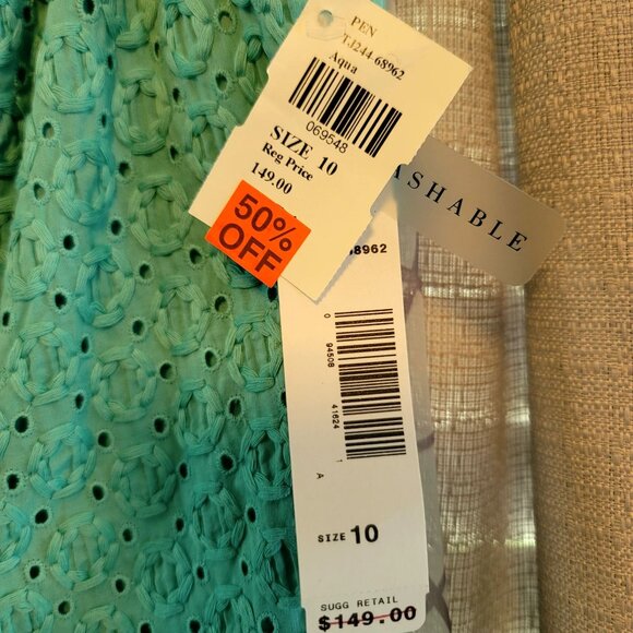 2010 Pendleton Womens Aqua Eyelet Sleeveless Dress Size 10 New Old Stock Tags - Picture 5 of 9